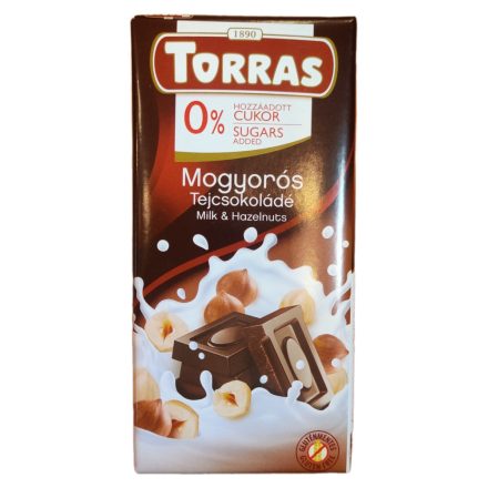 Torras tejcsokoládé mogyoró glutén-, cukorment. 75 g