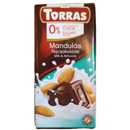 Torras tejcsokoládé mandula glutén-, cukorment. 75 g